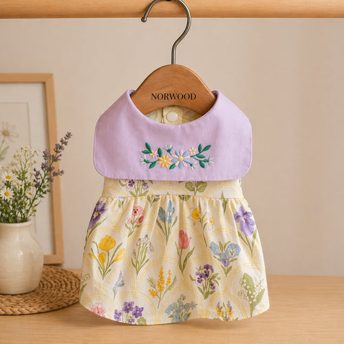 Embroidered Floral Dress with Scarf Collar