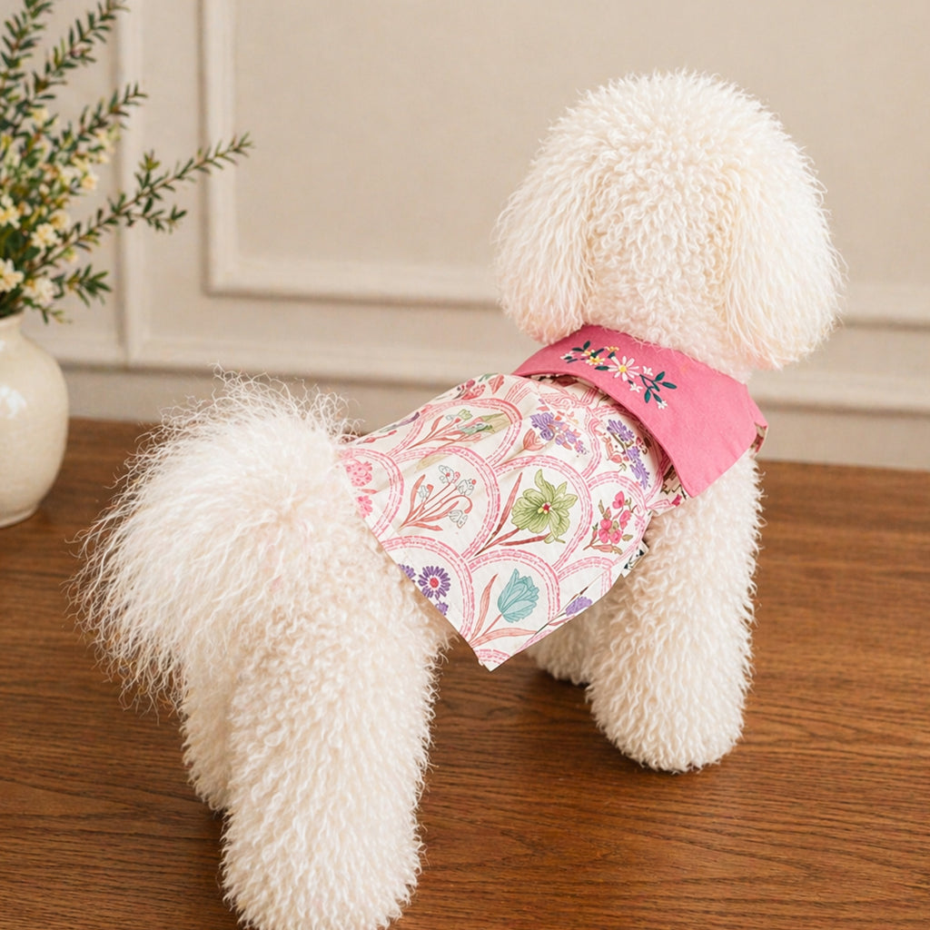 Embroidered Floral Dress with Scarf Collar