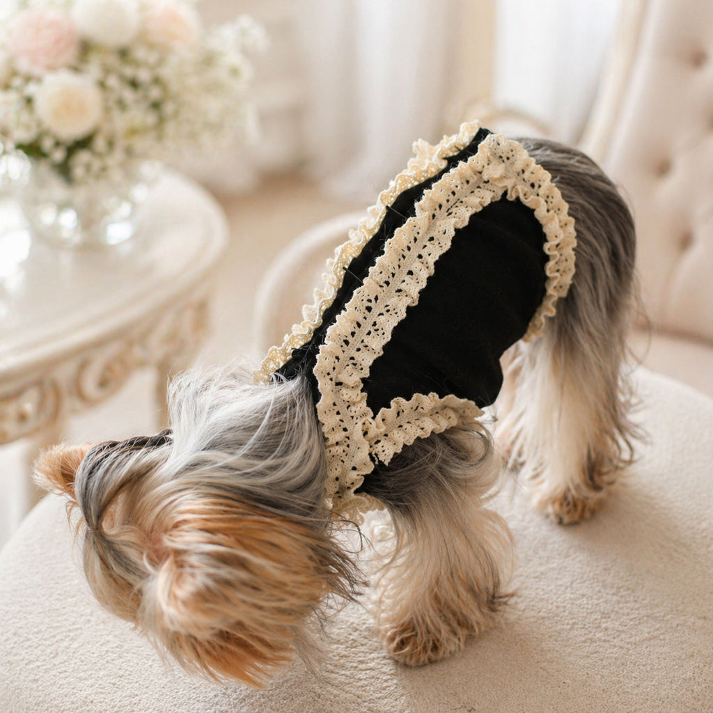 Cotton Vest with Lace Trim — Black