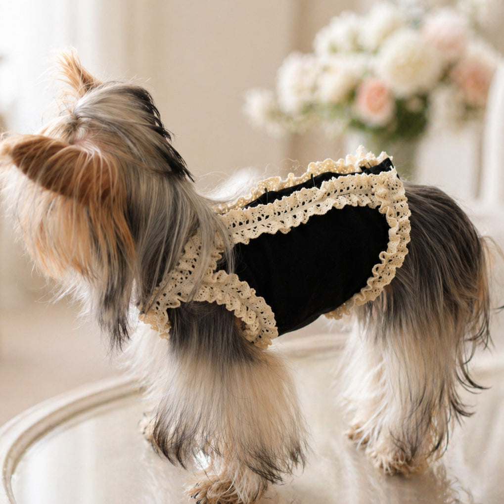 Cotton Vest with Lace Trim — Black