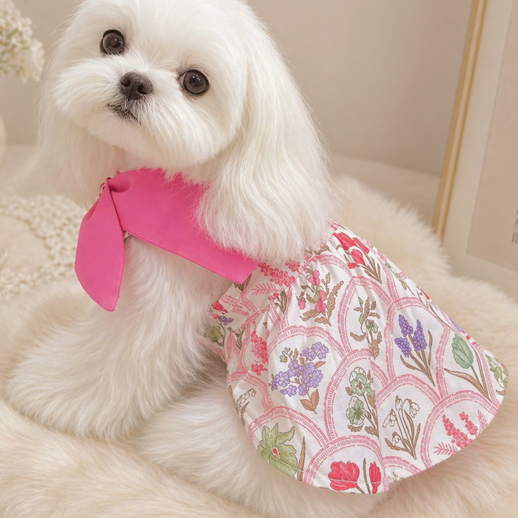 Embroidered Floral Dress with Scarf Collar